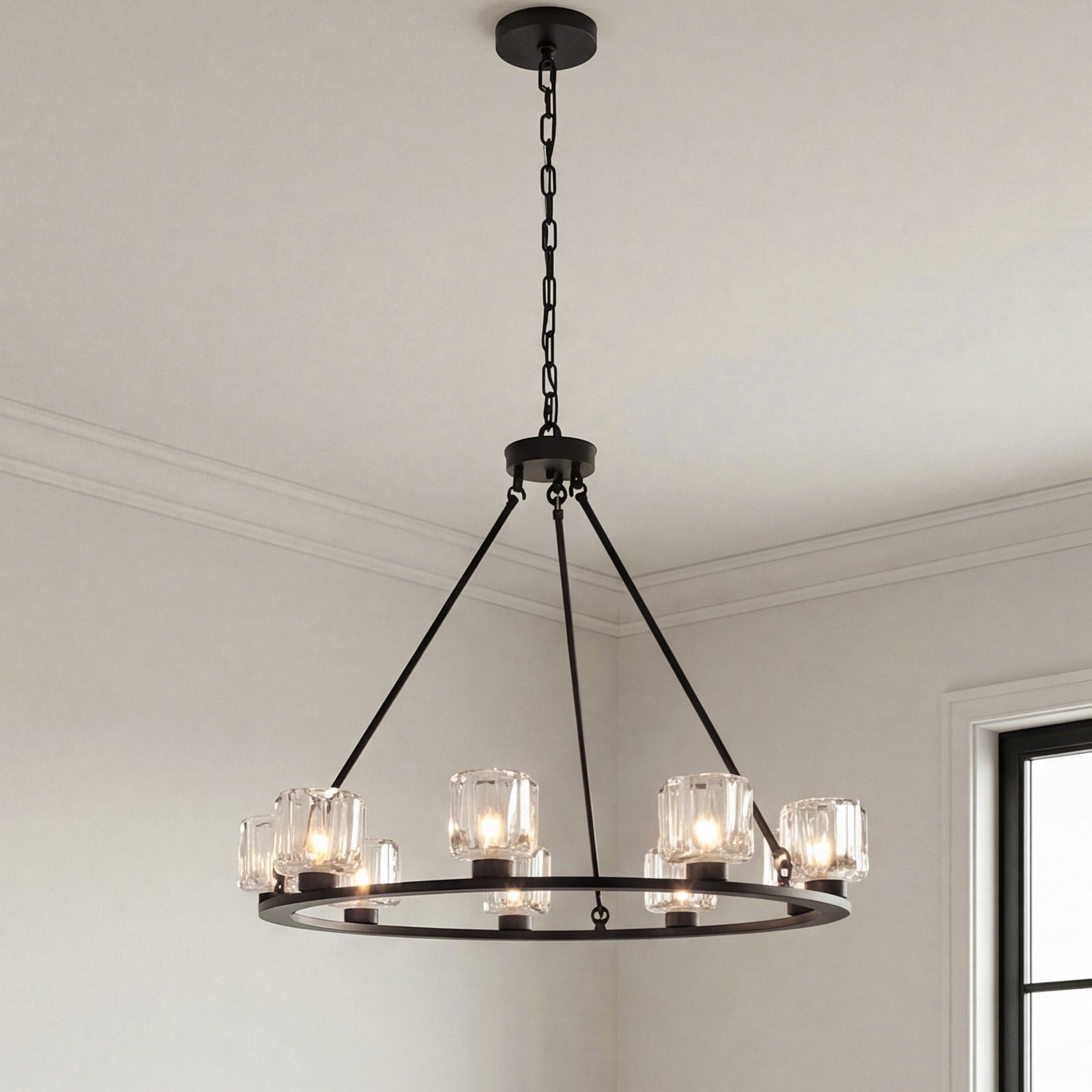 32 Inch Chandelier In Black Black And Clear Finish - LIGHTING by Joshua Marshal