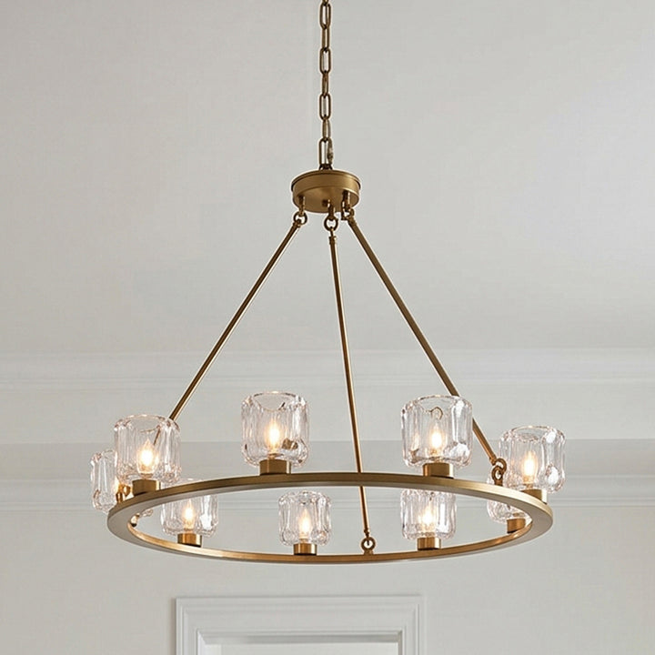 32 Inch Chandelier In Satin Gold Satin Gold And Clear Finish - LIGHTING by Joshua Marshal