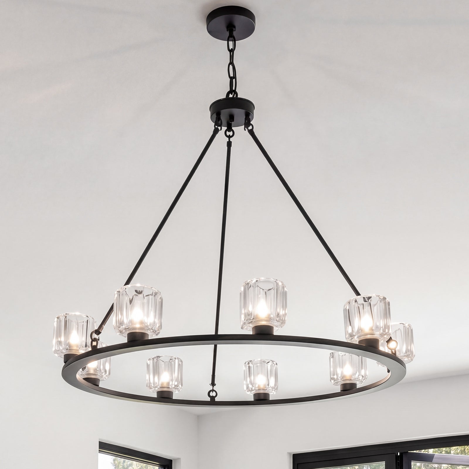 36 Inch Chandelier In Black Black And Clear Finish - LIGHTING by Joshua Marshal