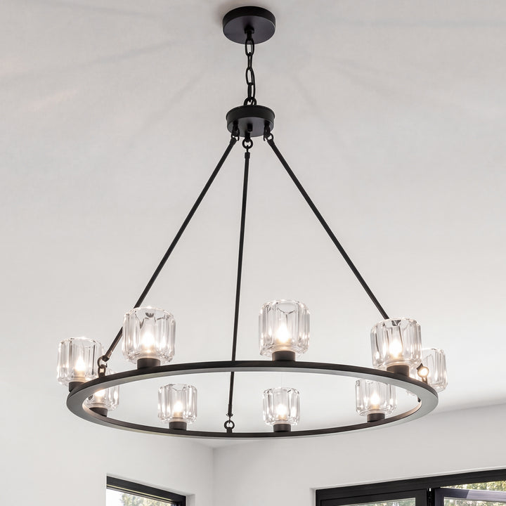 36 Inch Chandelier In Black Black And Clear Finish - LIGHTING by Joshua Marshal