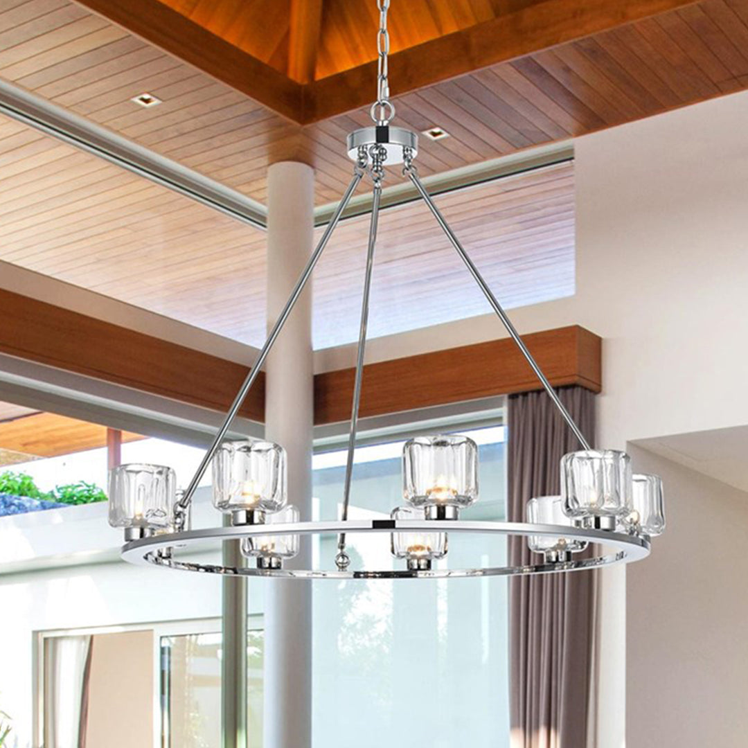 36 Inch Chandelier In Chrome Chrome And Clear Finish - LIGHTING by Joshua Marshal