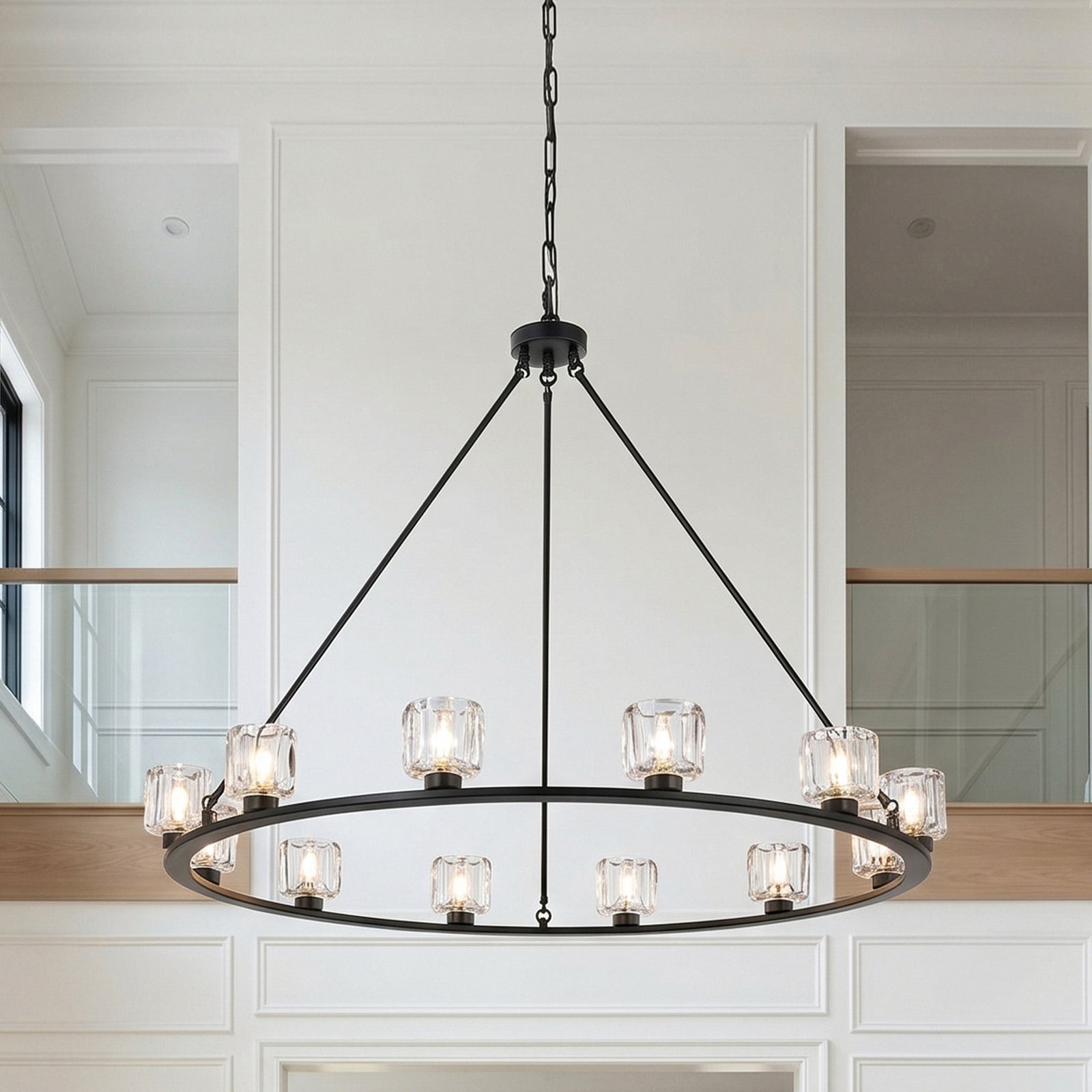 48 Inch Chandelier In Black Black And Clear Finish - LIGHTING by Joshua Marshal