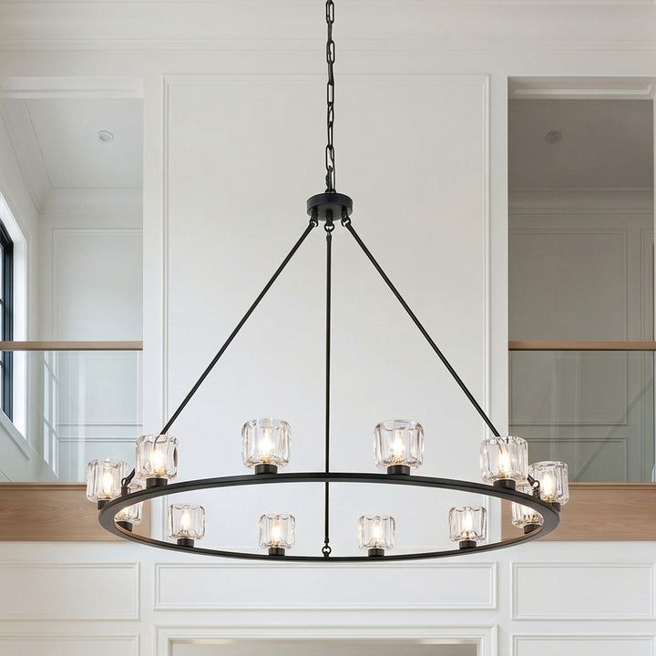 48 Inch Chandelier In Black Black And Clear Finish - LIGHTING by Joshua Marshal