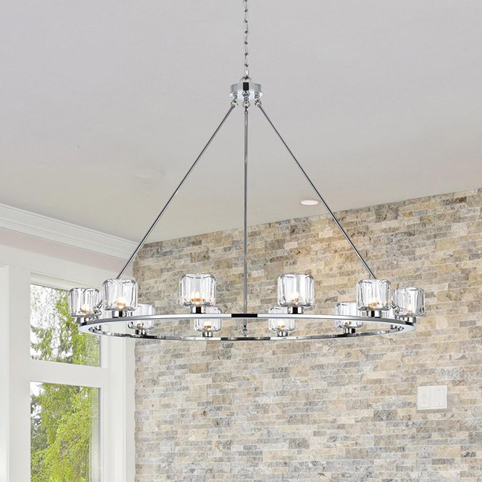 48 Inch Chandelier In Chrome Chrome And Clear Finish - LIGHTING by Joshua Marshal