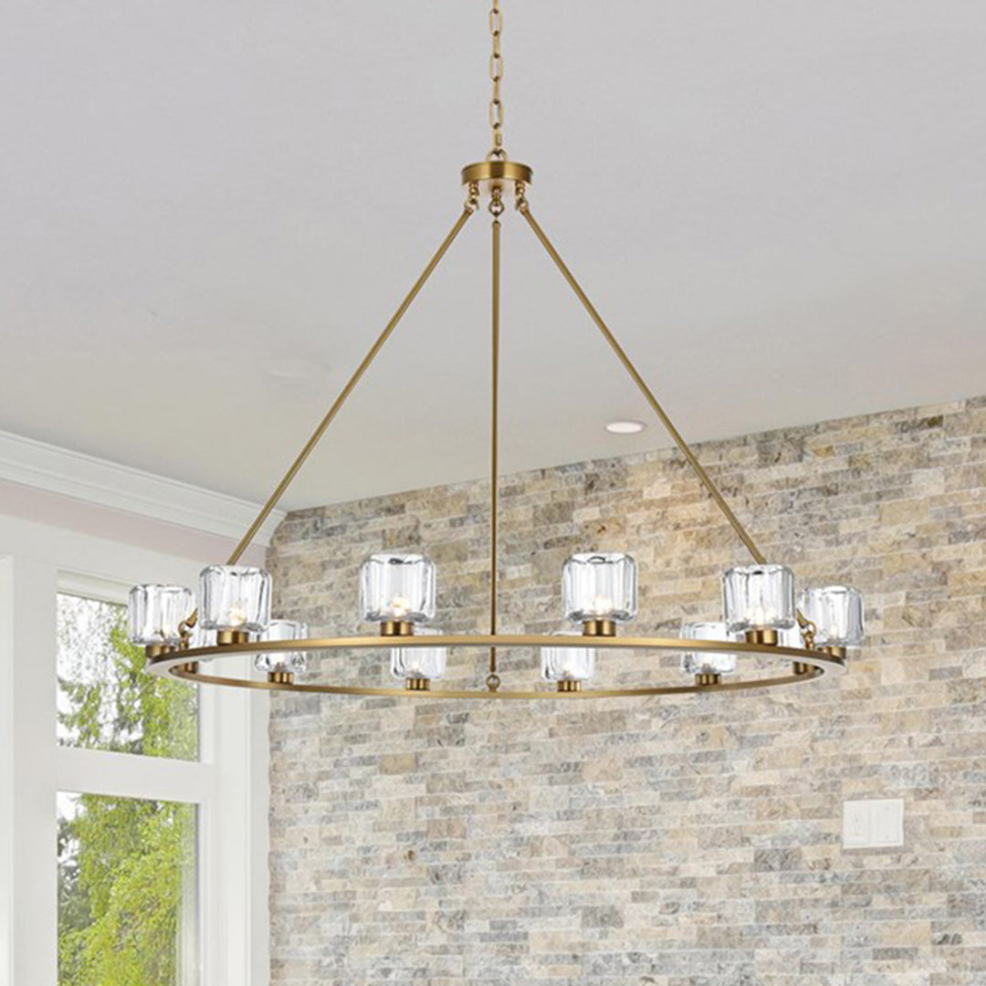 48 Inch Chandelier In Satin Gold Satin Gold And Clear Finish - LIGHTING by Joshua Marshal