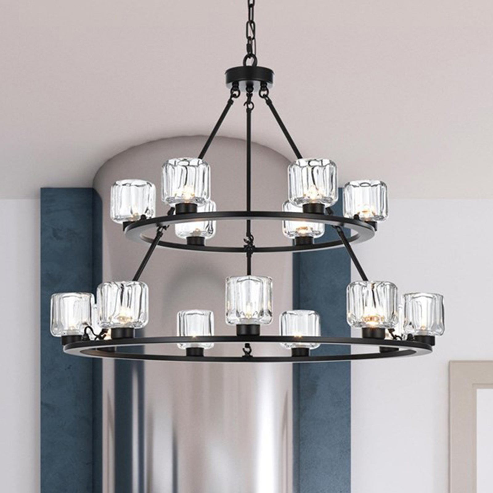 36 Inch Two-Tier Chandelier In Black Black And Clear Finish - LIGHTING by Joshua Marshal