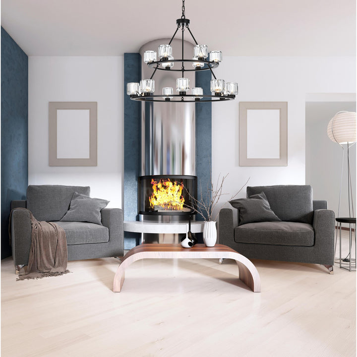 36 Inch Two-Tier Chandelier In Black - View 2 - Joshua Marshal