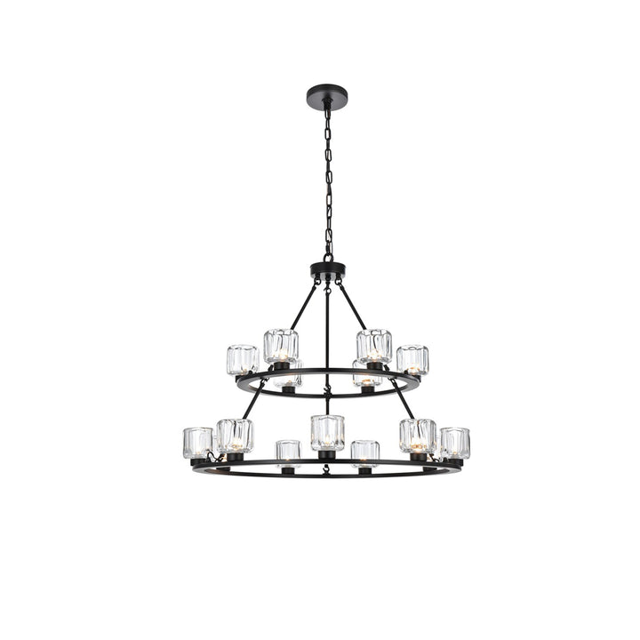 36 Inch Two-Tier Chandelier In Black - View 3 - Joshua Marshal