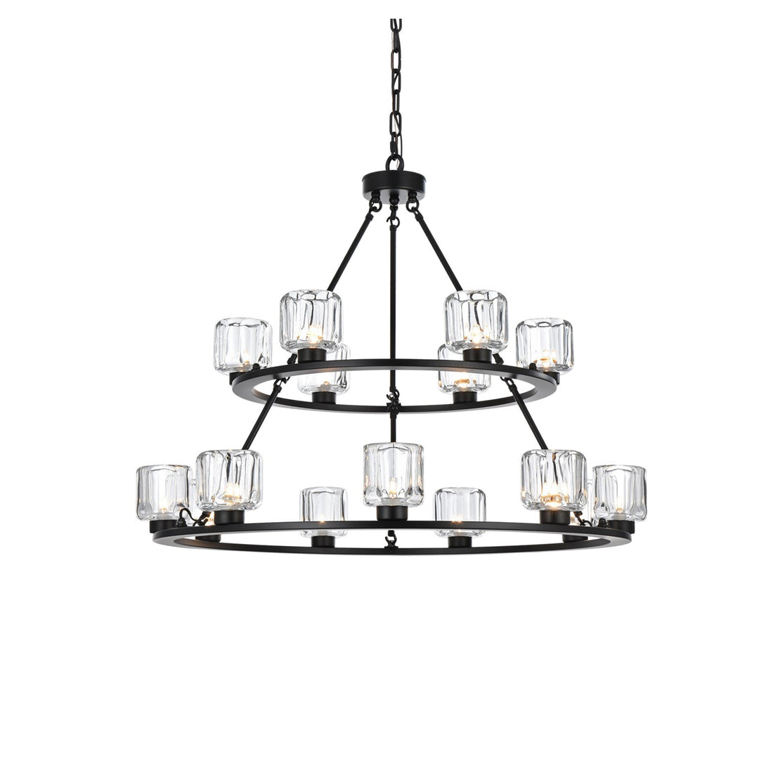 36 Inch Two-Tier Chandelier In Black - View 4 - Joshua Marshal