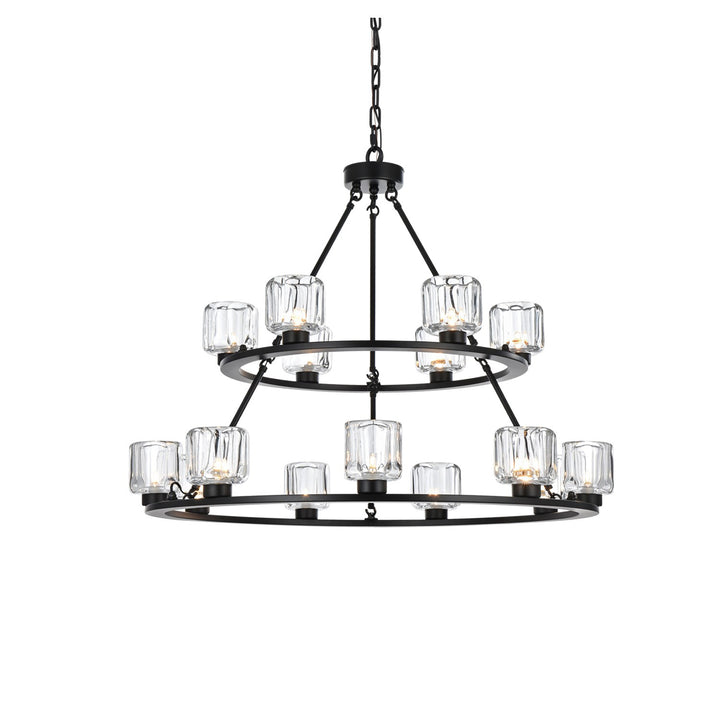 36 Inch Two-Tier Chandelier In Black - View 4 - Joshua Marshal