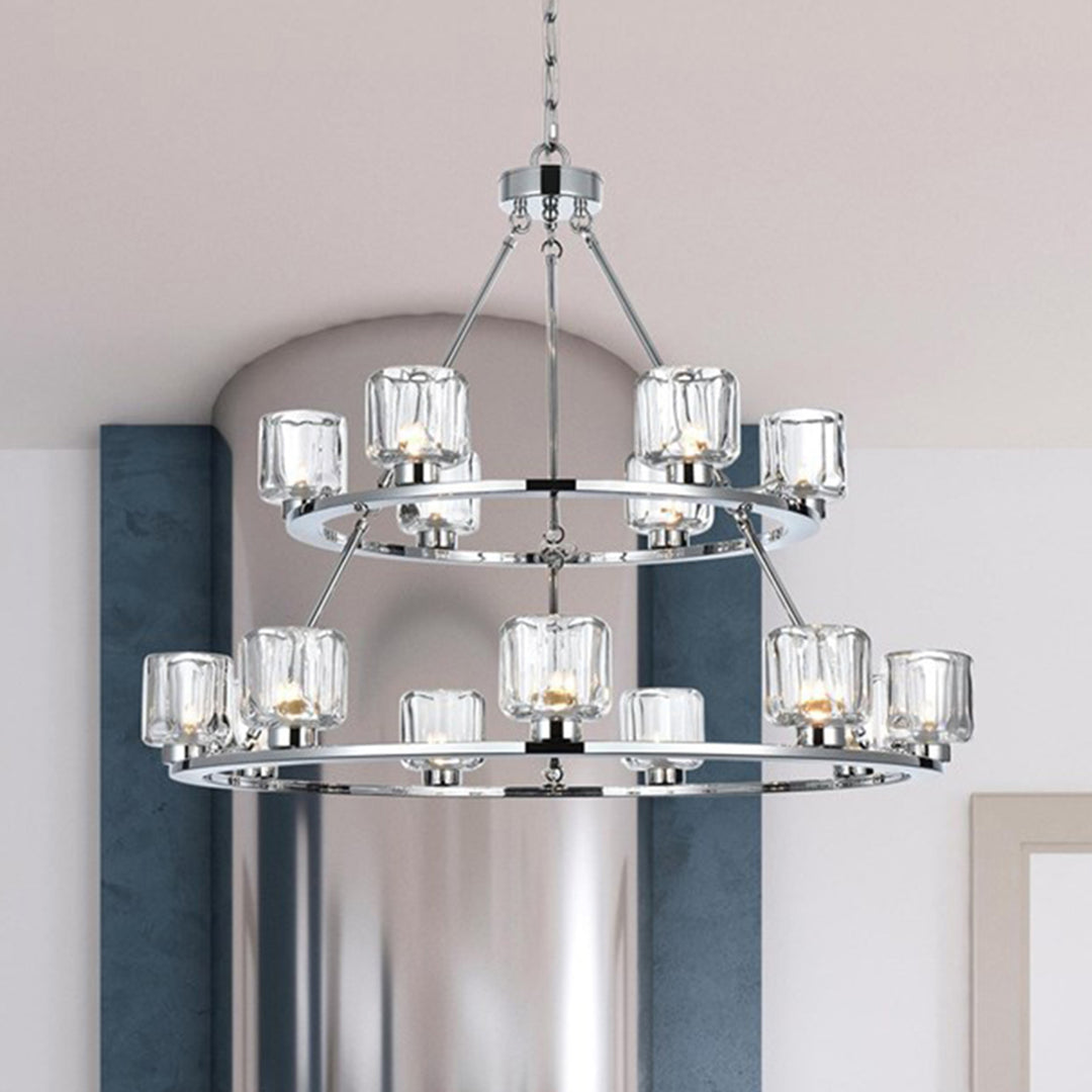 36 Inch Two-Tier Chandelier In Chrome Chrome And Clear Finish - LIGHTING by Joshua Marshal