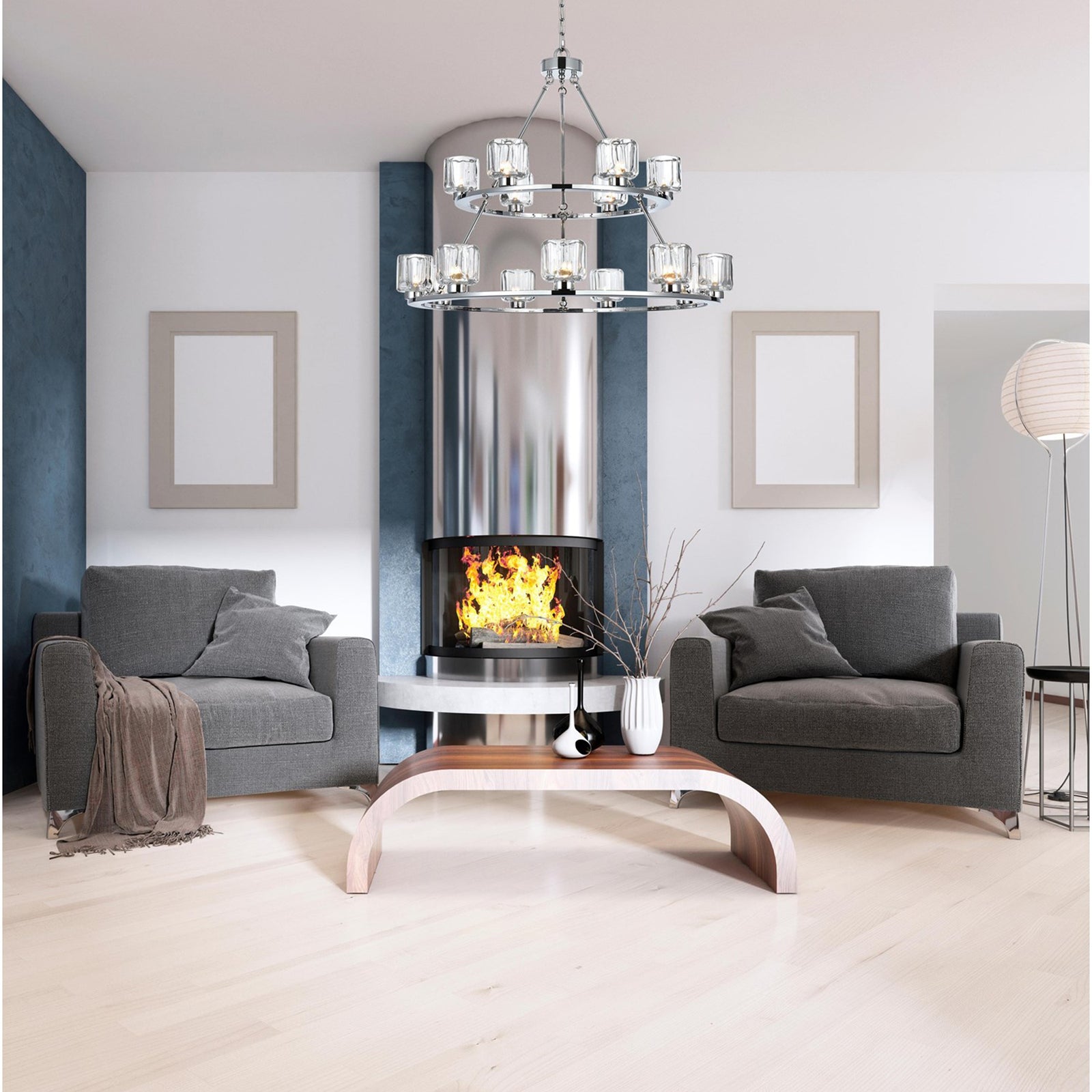 36 Inch Two-Tier Chandelier In Chrome - View 2 - Joshua Marshal