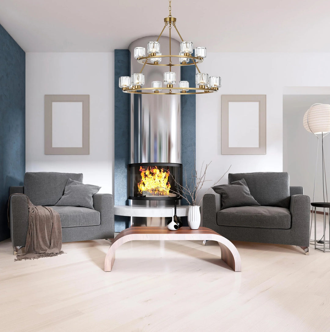 36 Inch Two-Tier Chandelier In Satin Gold - View 2 - Joshua Marshal