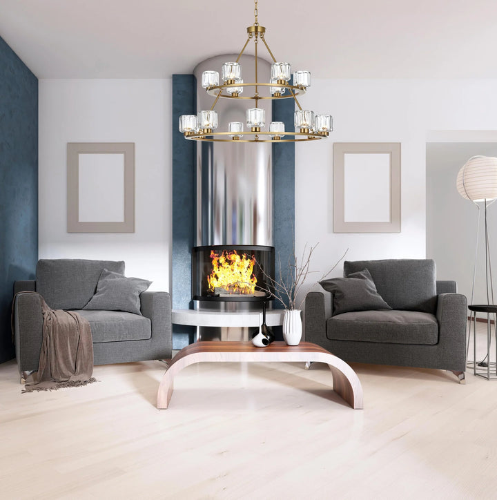 36 Inch Two-Tier Chandelier In Satin Gold - View 2 - Joshua Marshal
