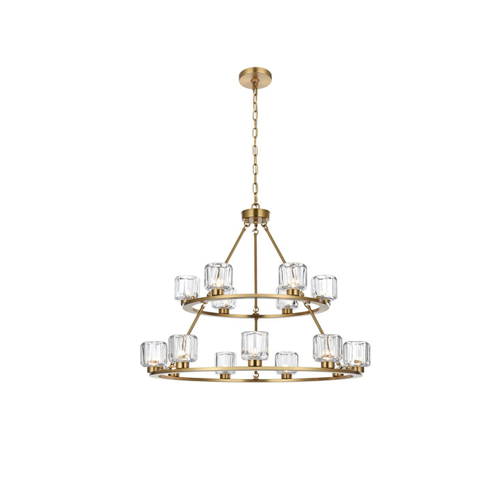 36 Inch Two-Tier Chandelier In Satin Gold - View 3 - Joshua Marshal