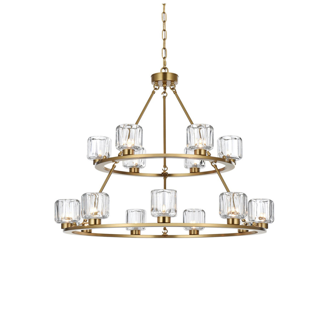 36 Inch Two-Tier Chandelier In Satin Gold - View 4 - Joshua Marshal