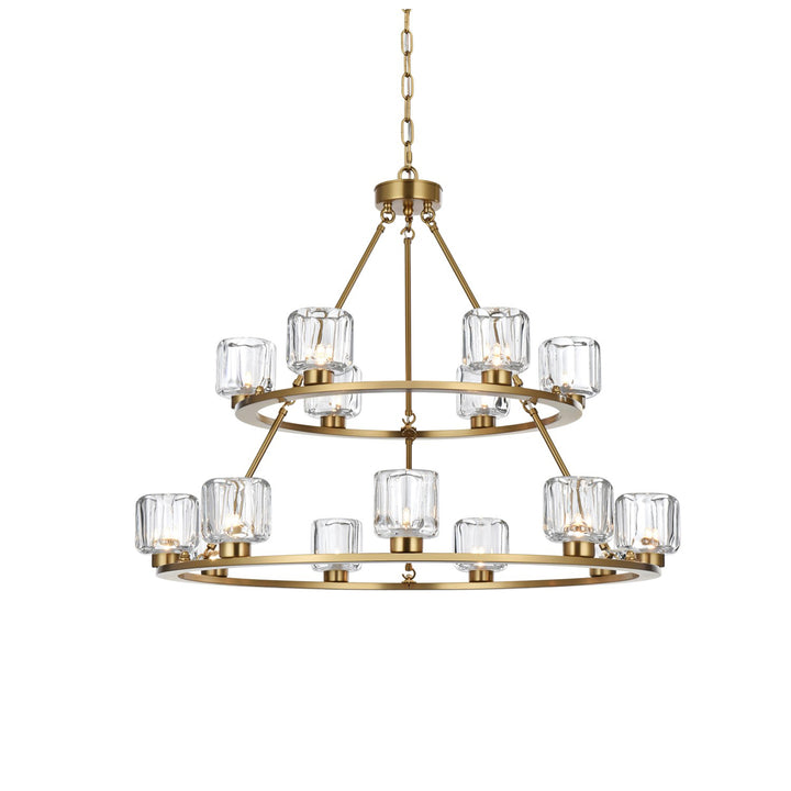 36 Inch Two-Tier Chandelier In Satin Gold - View 4 - Joshua Marshal