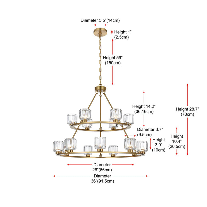 36 Inch Two-Tier Chandelier In Satin Gold - View 6 - Joshua Marshal