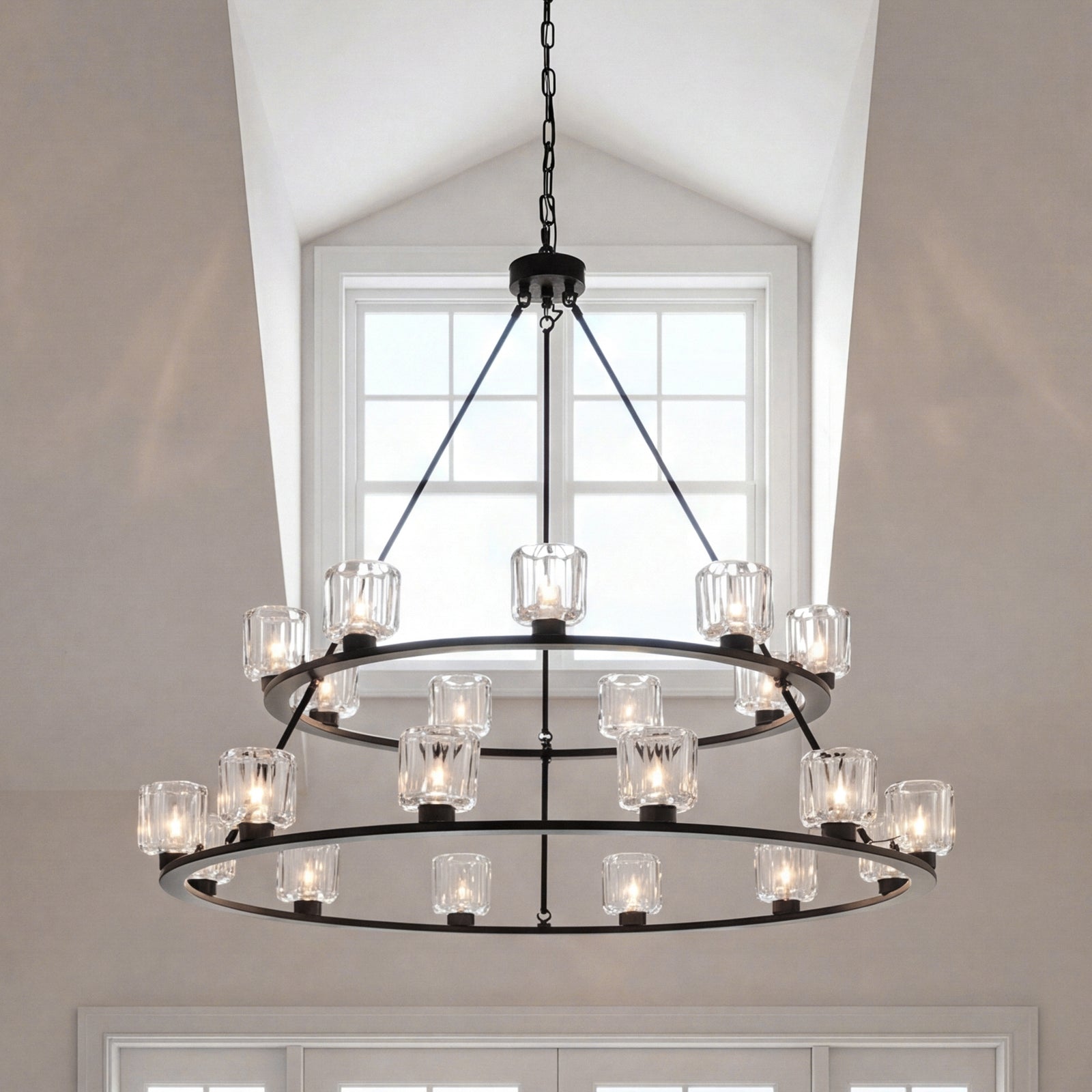 48 Inch Two-Tier Chandelier In Black Black And Clear Finish - LIGHTING by Joshua Marshal
