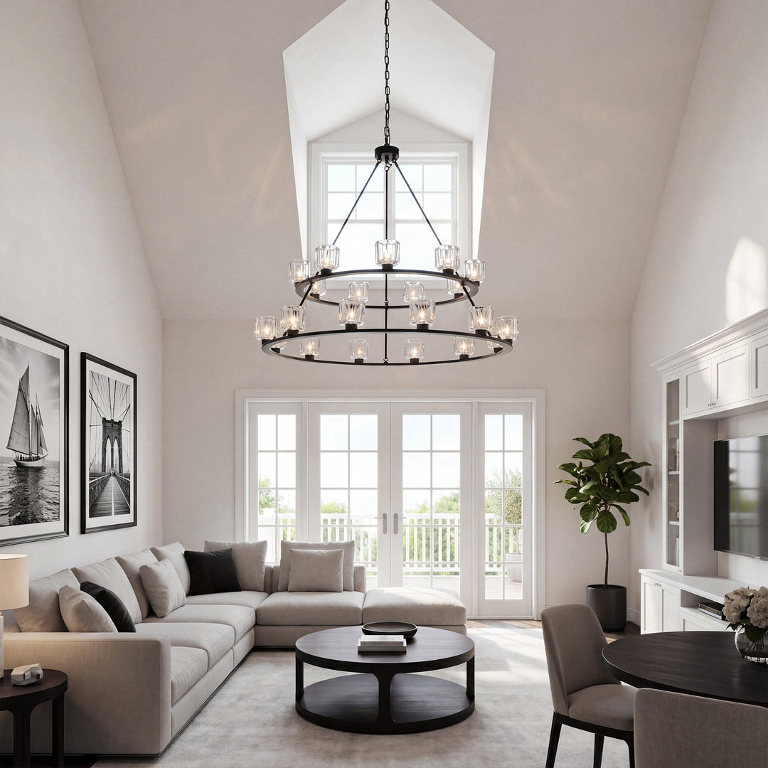 48 Inch Two-Tier Chandelier In Black - View 2 - Joshua Marshal