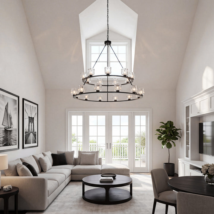 48 Inch Two-Tier Chandelier In Black - View 2 - Joshua Marshal