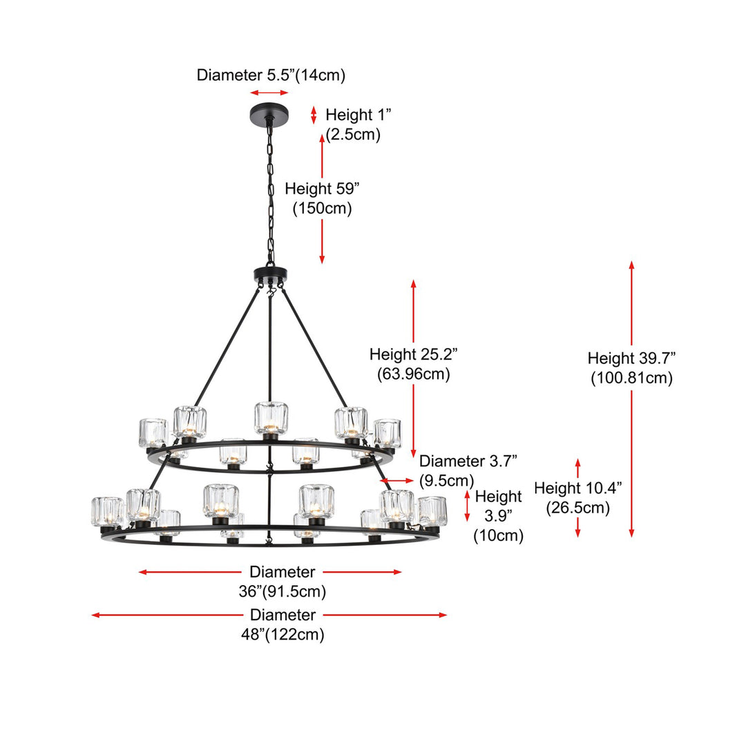 48 Inch Two-Tier Chandelier In Black - View 6 - Joshua Marshal