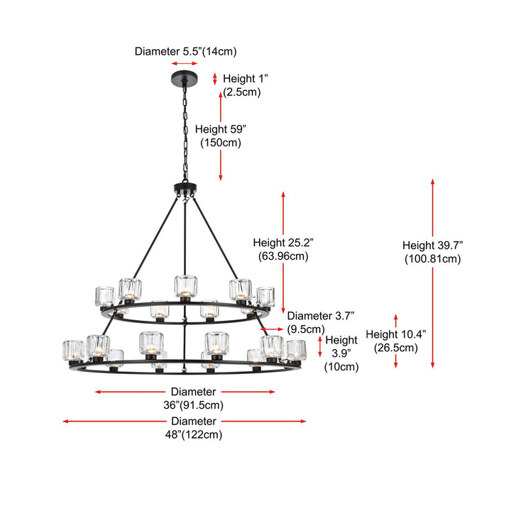 48 Inch Two-Tier Chandelier In Black - View 6 - Joshua Marshal