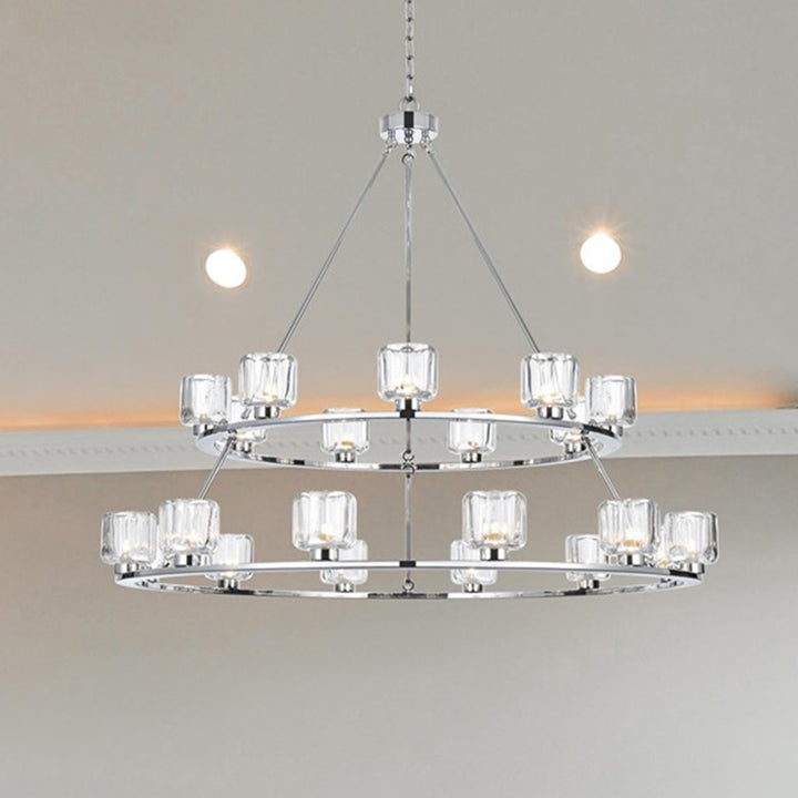 48 Inch Two-Tier Chandelier In Chrome Chrome And Clear Finish - LIGHTING by Joshua Marshal