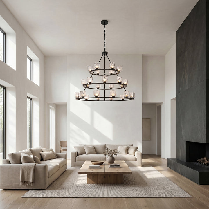 48 Inch Three-Tier Chandelier In Black - View 2 - Joshua Marshal