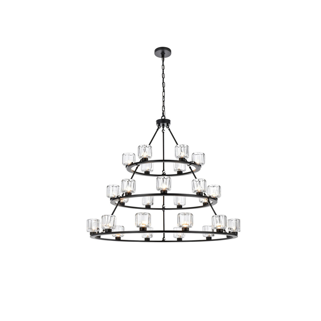 48 Inch Three-Tier Chandelier In Black - View 3 - Joshua Marshal