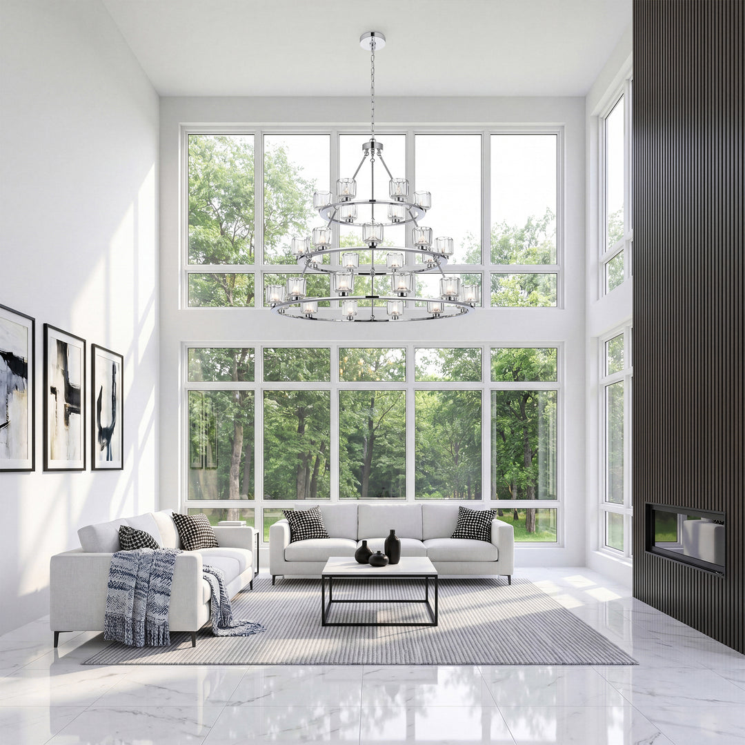 48 Inch Three-Tier Chandelier In Chrome - View 2 - Joshua Marshal