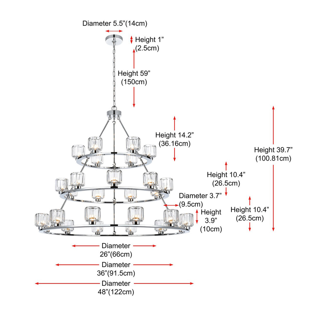 48 Inch Three-Tier Chandelier In Chrome - View 6 - Joshua Marshal