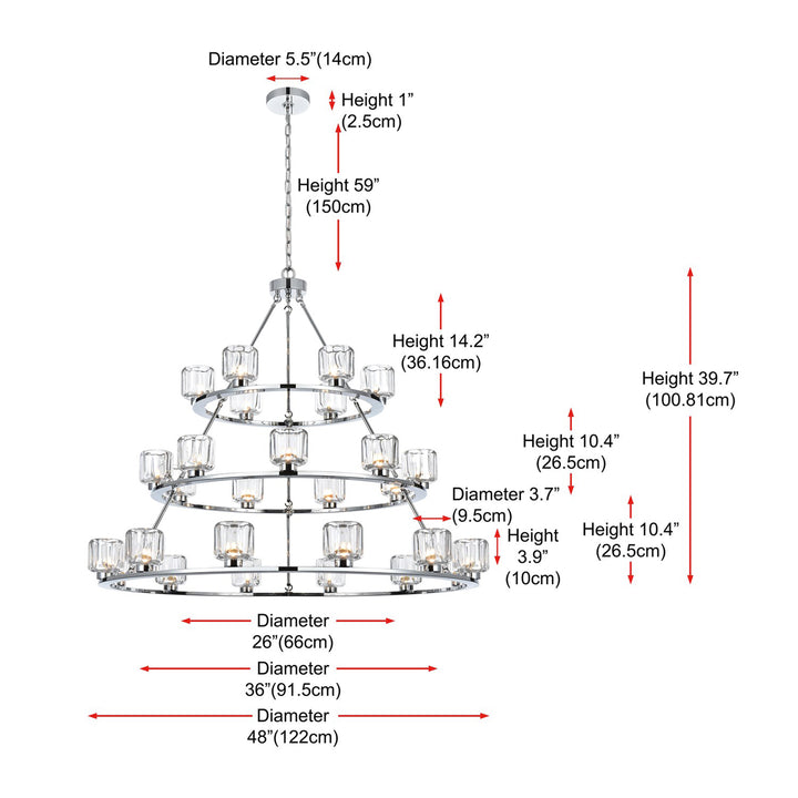 48 Inch Three-Tier Chandelier In Chrome - View 6 - Joshua Marshal
