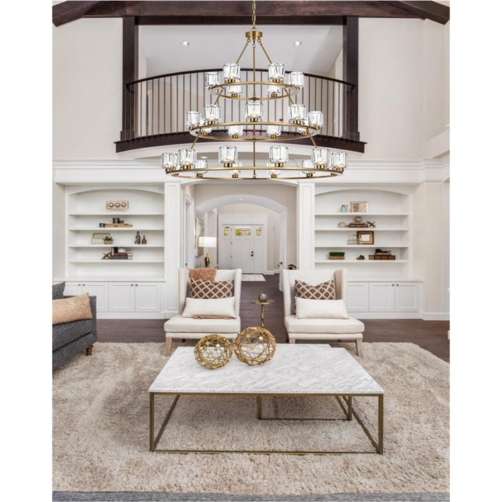 48 Inch Three-Tier Chandelier In Satin Gold - View 2 - Joshua Marshal