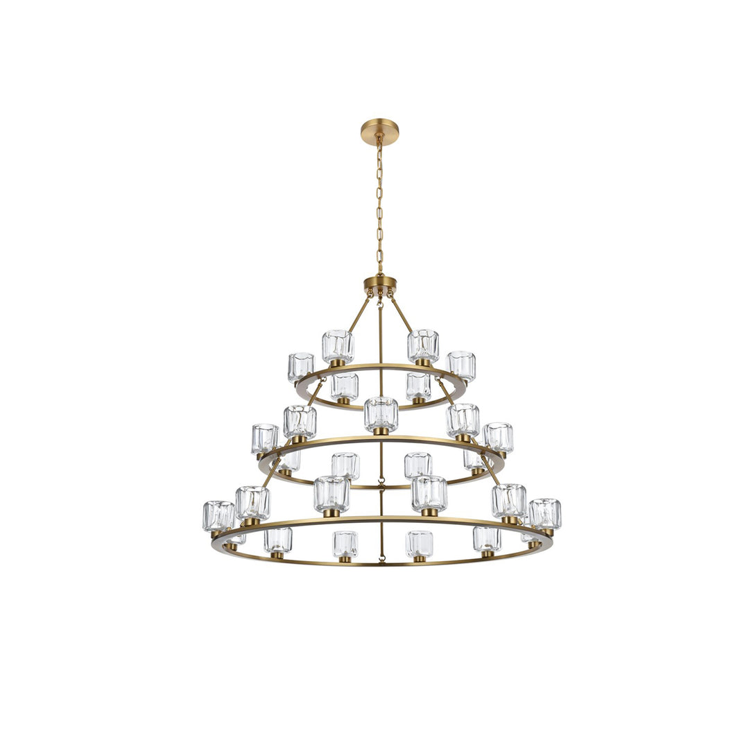 48 Inch Three-Tier Chandelier In Satin Gold - View 3 - Joshua Marshal