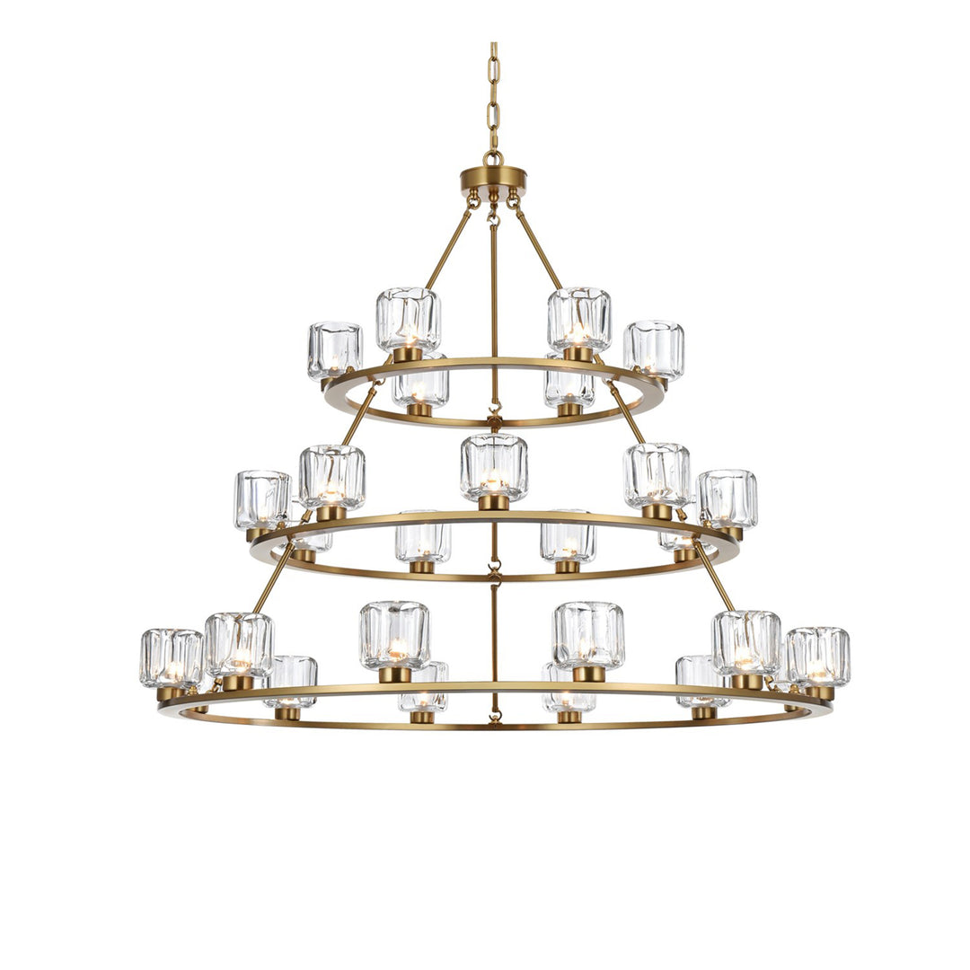 48 Inch Three-Tier Chandelier In Satin Gold - View 4 - Joshua Marshal