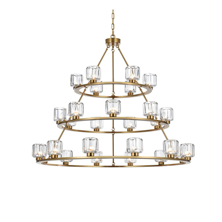 48 Inch Three-Tier Chandelier In Satin Gold - View 4 - Joshua Marshal