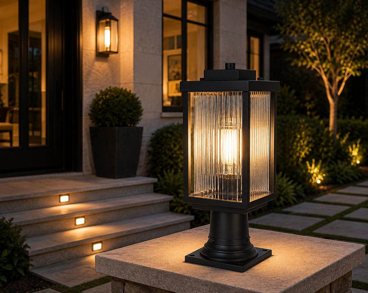6 Inch Outdoor Post Light In Black - View 2 - Joshua Marshal