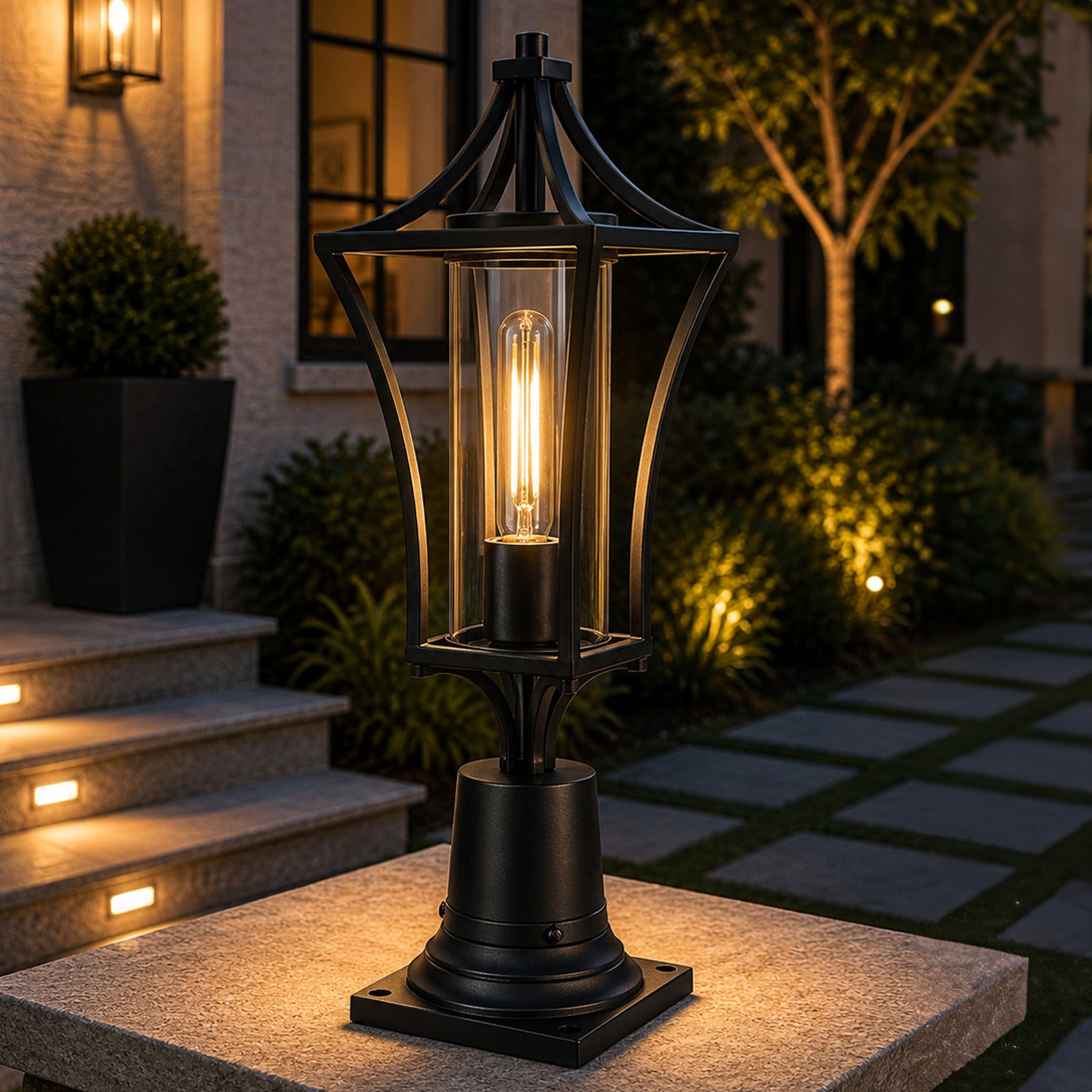 7 Inch Outdoor Post Light In Black Black Finish - LIGHTING by Joshua Marshal