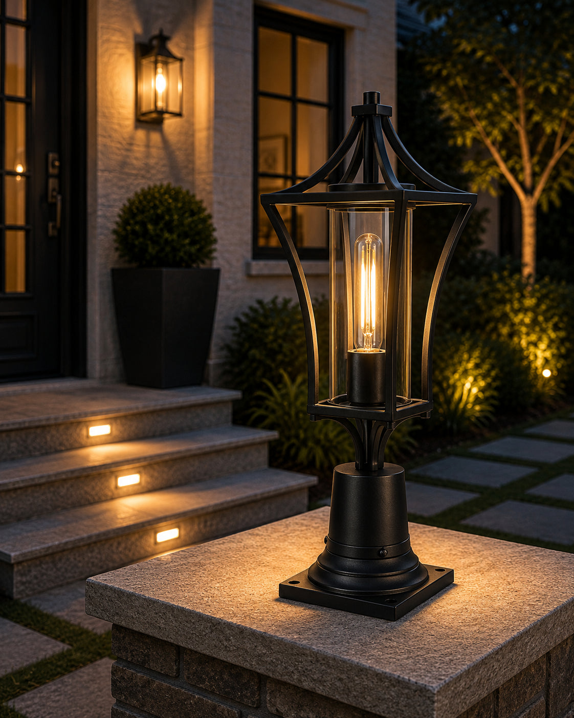 7 Inch Outdoor Post Light In Black - View 2 - Joshua Marshal
