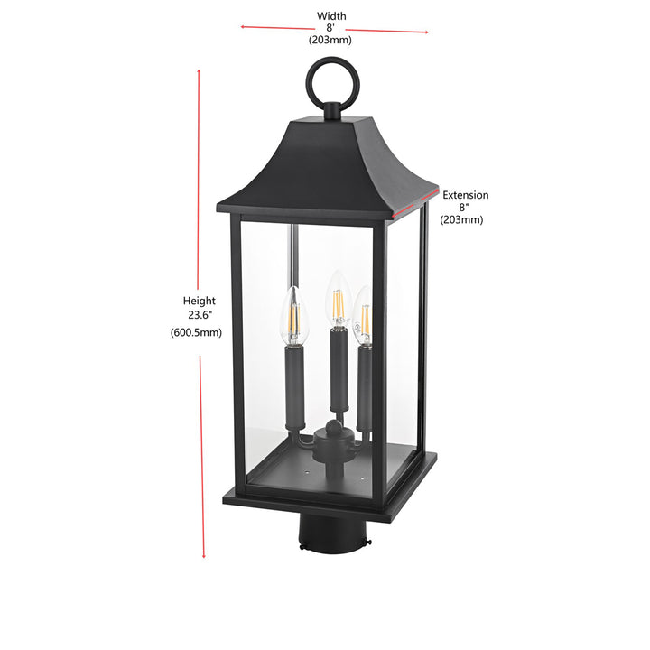 8 X 23.5 Inch Outdoor Post Light In Black - View 6 - Joshua Marshal