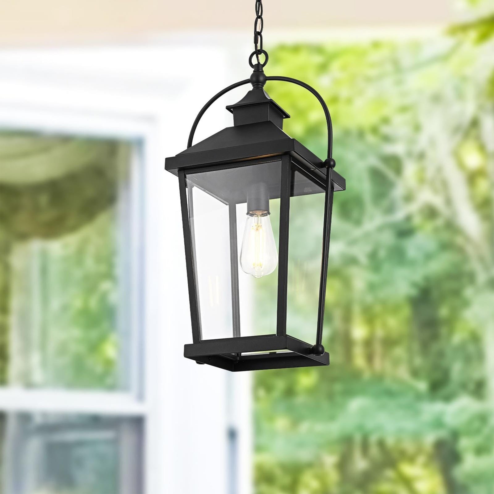 21 Inch Outdoor Pendant In Black Black And Clear Finish - LIGHTING by Joshua Marshal