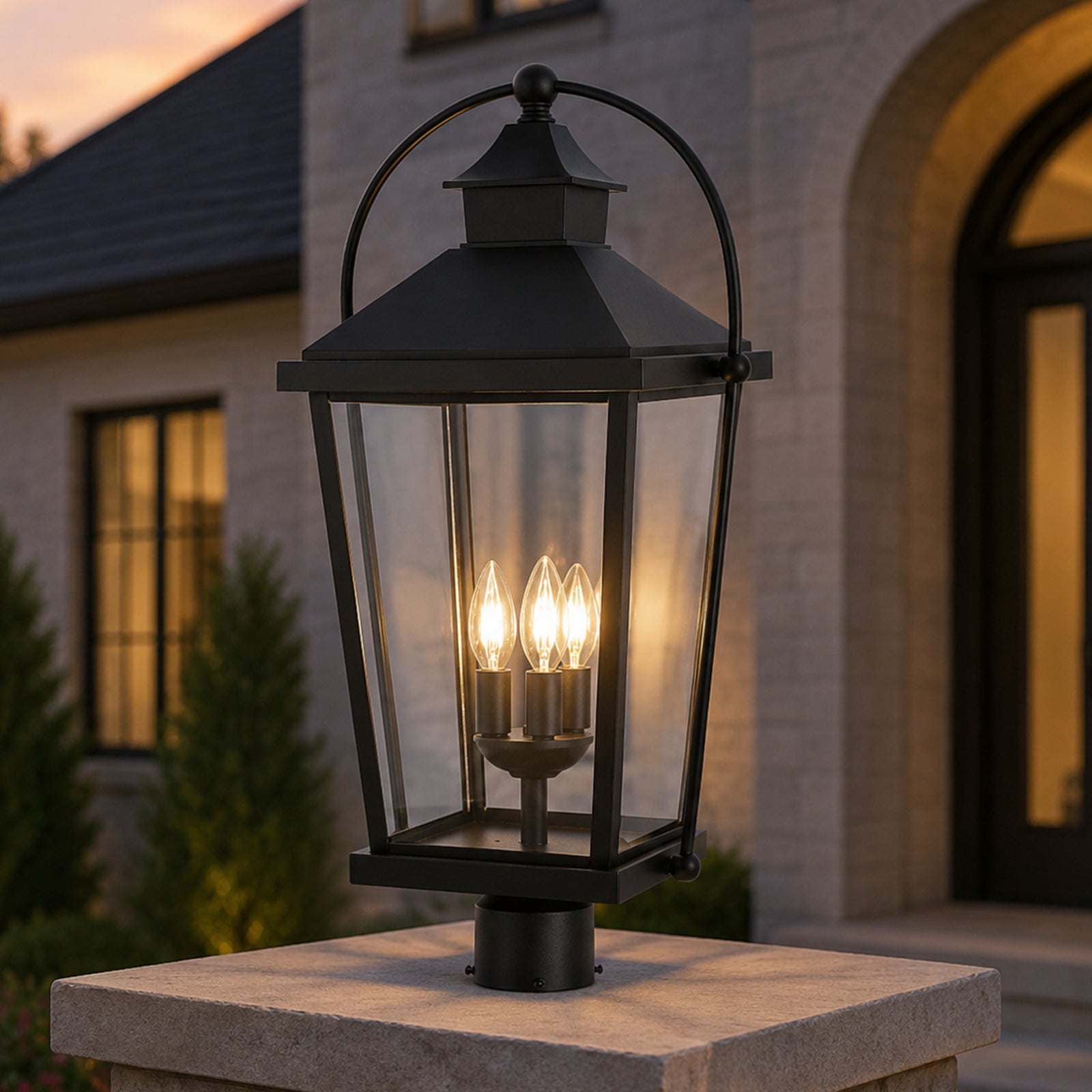 27 Inch Outdoor Post Light In Black Black And Clear Finish - LIGHTING by Joshua Marshal