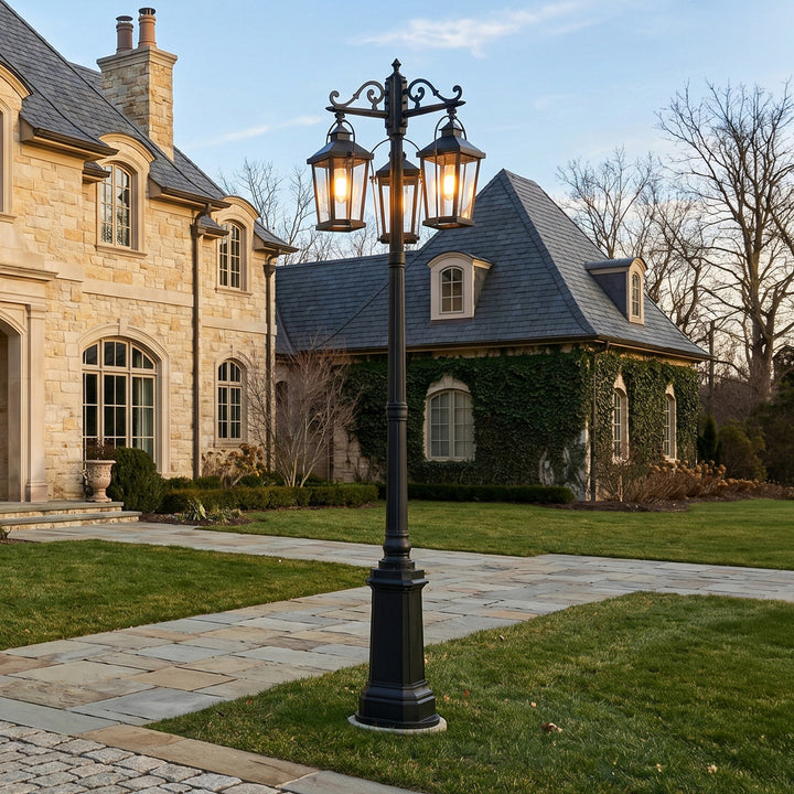 84 Inch Outdoor Post Light With Pole In Black Black And Clear Finish - LIGHTING by Joshua Marshal