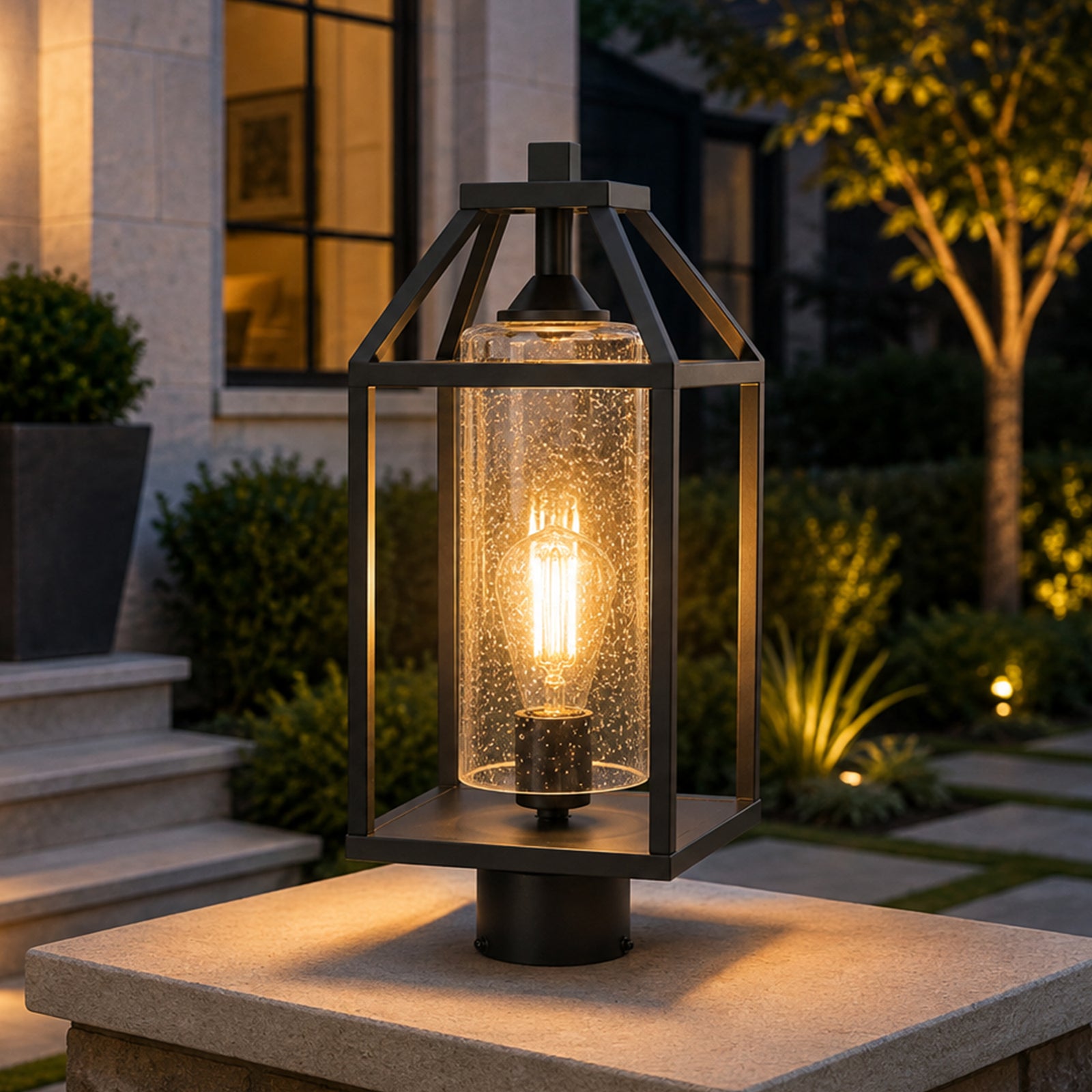 21 Inch Outdoor Post Light In Black Black And Clear Finish - LIGHTING by Joshua Marshal