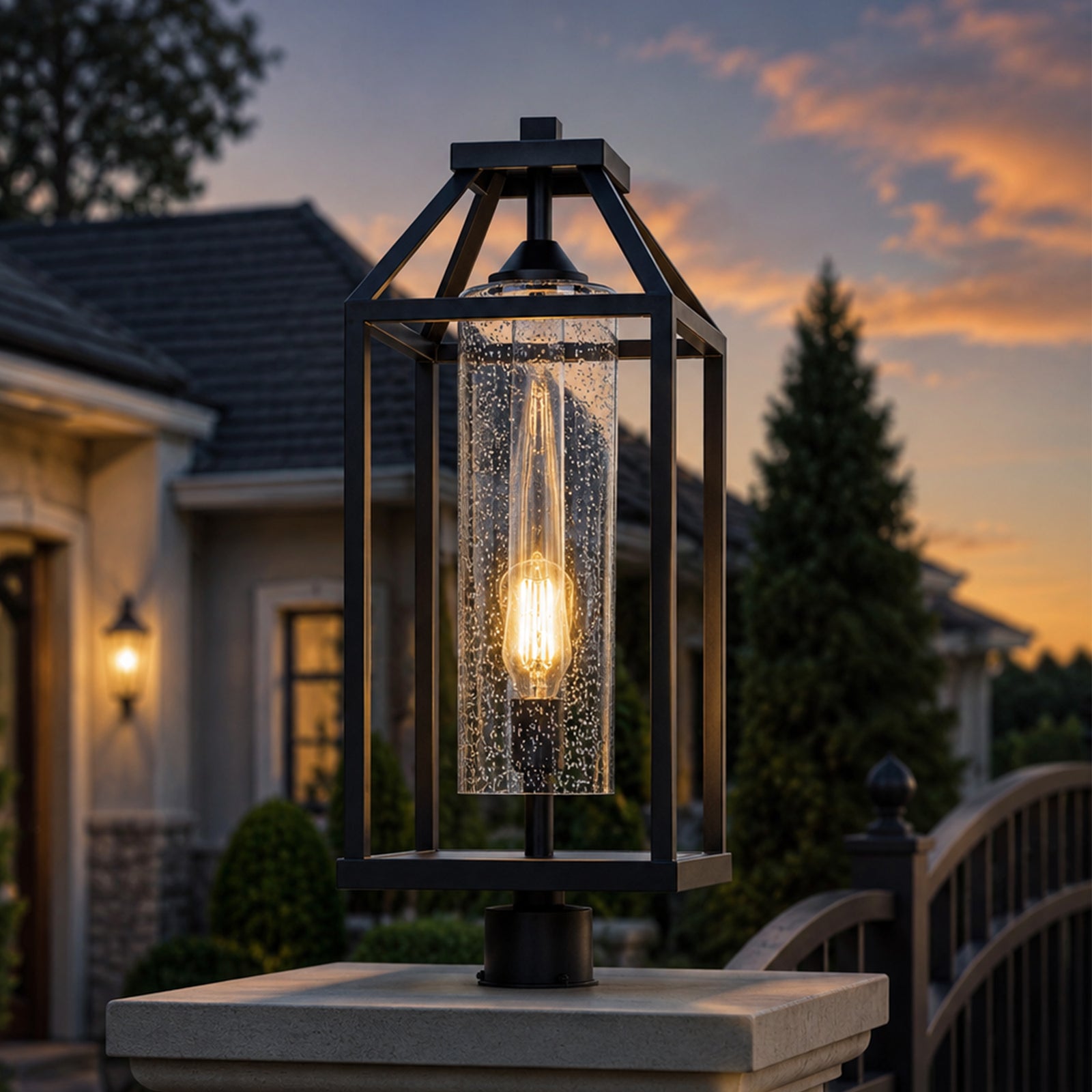 26 Inch Outdoor Post Light In Black Black And Clear Finish - LIGHTING by Joshua Marshal
