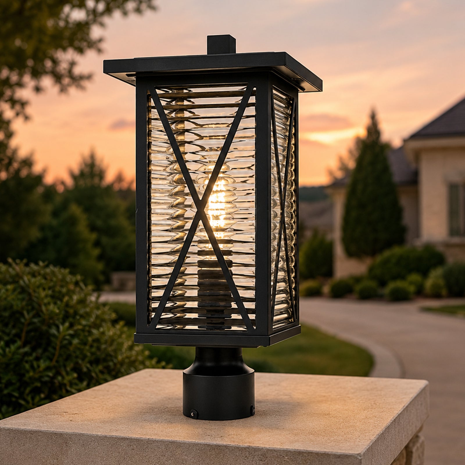 16 Inch Outdoor Post Light In Black Black And Clear Finish - LIGHTING by Joshua Marshal