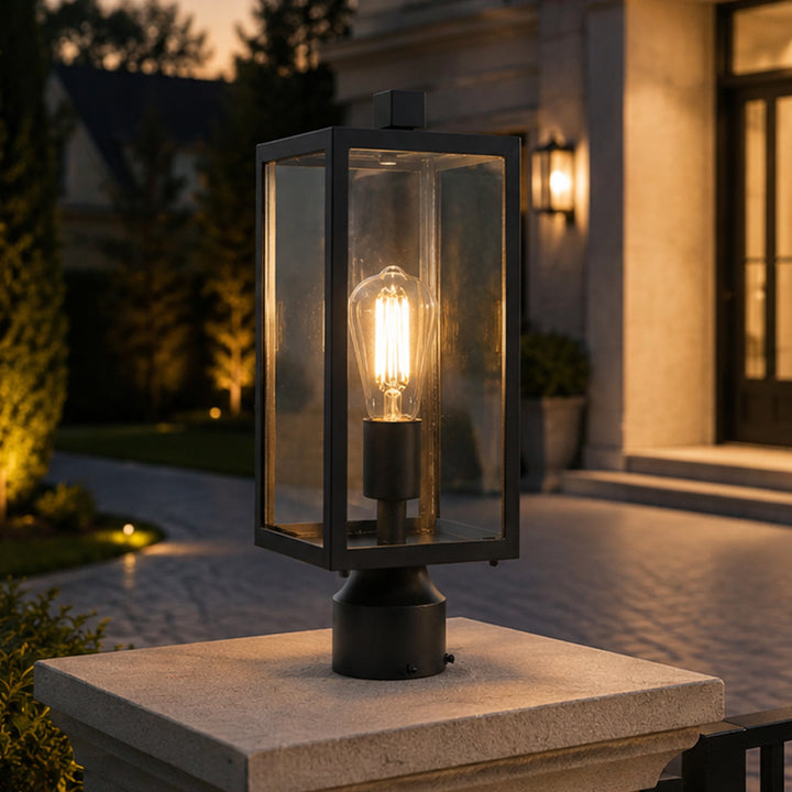 15 Inch Outdoor Post Light In Black Black And Clear Finish - LIGHTING by Joshua Marshal