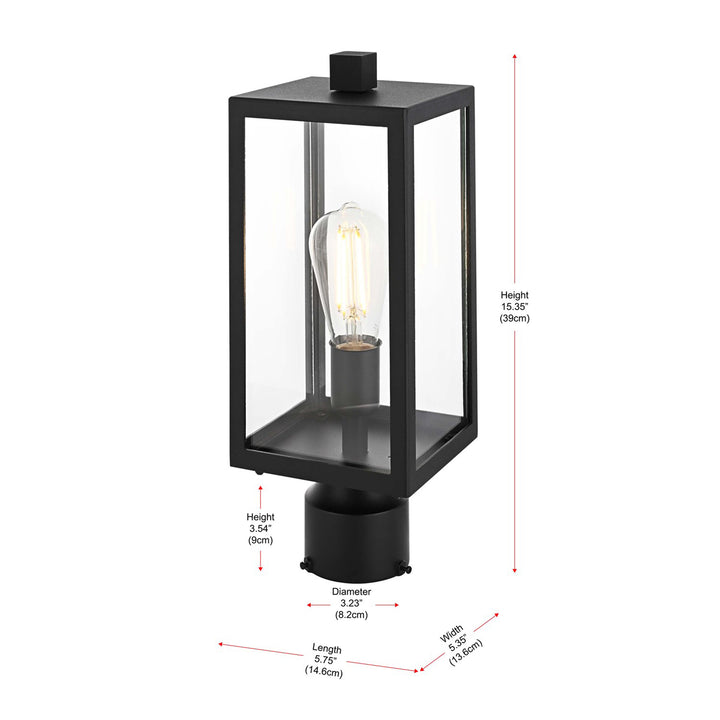 15 Inch Outdoor Post Light In Black - View 6 - Joshua Marshal