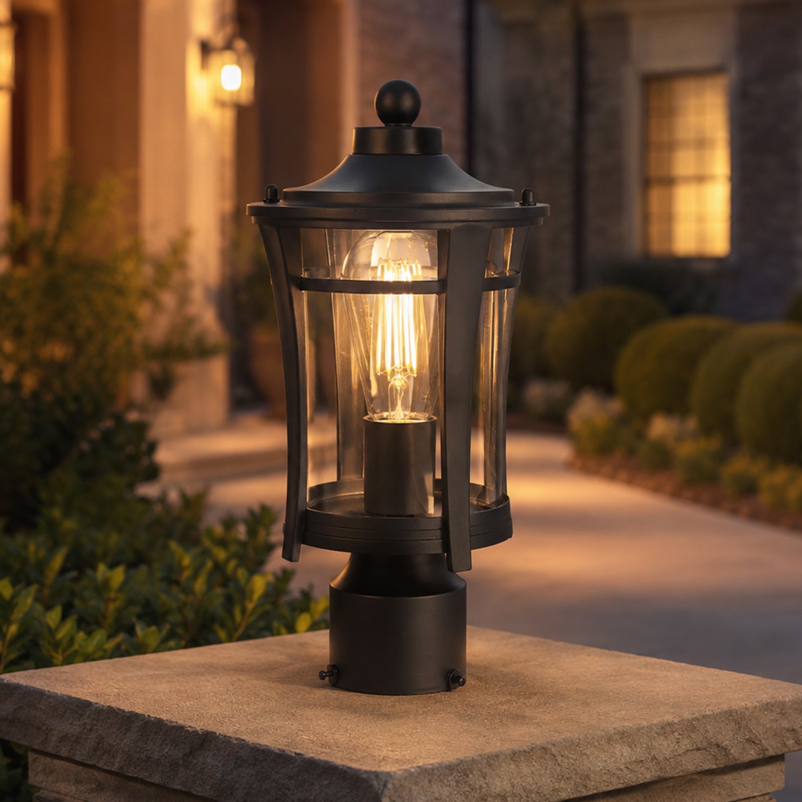 13 Inch Outdoor Post Light In Black Black And Clear Finish - LIGHTING by Joshua Marshal
